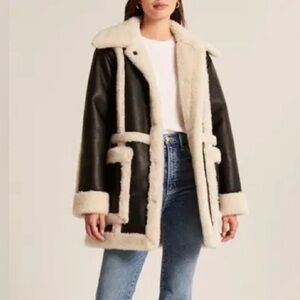Abercrombie & Fitch Black/Cream Shearling Jacket